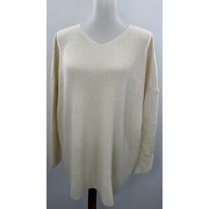 Uniqlo Cream V-Neck Sweater Small Oversized Knit Long Sleeve Wool Blend